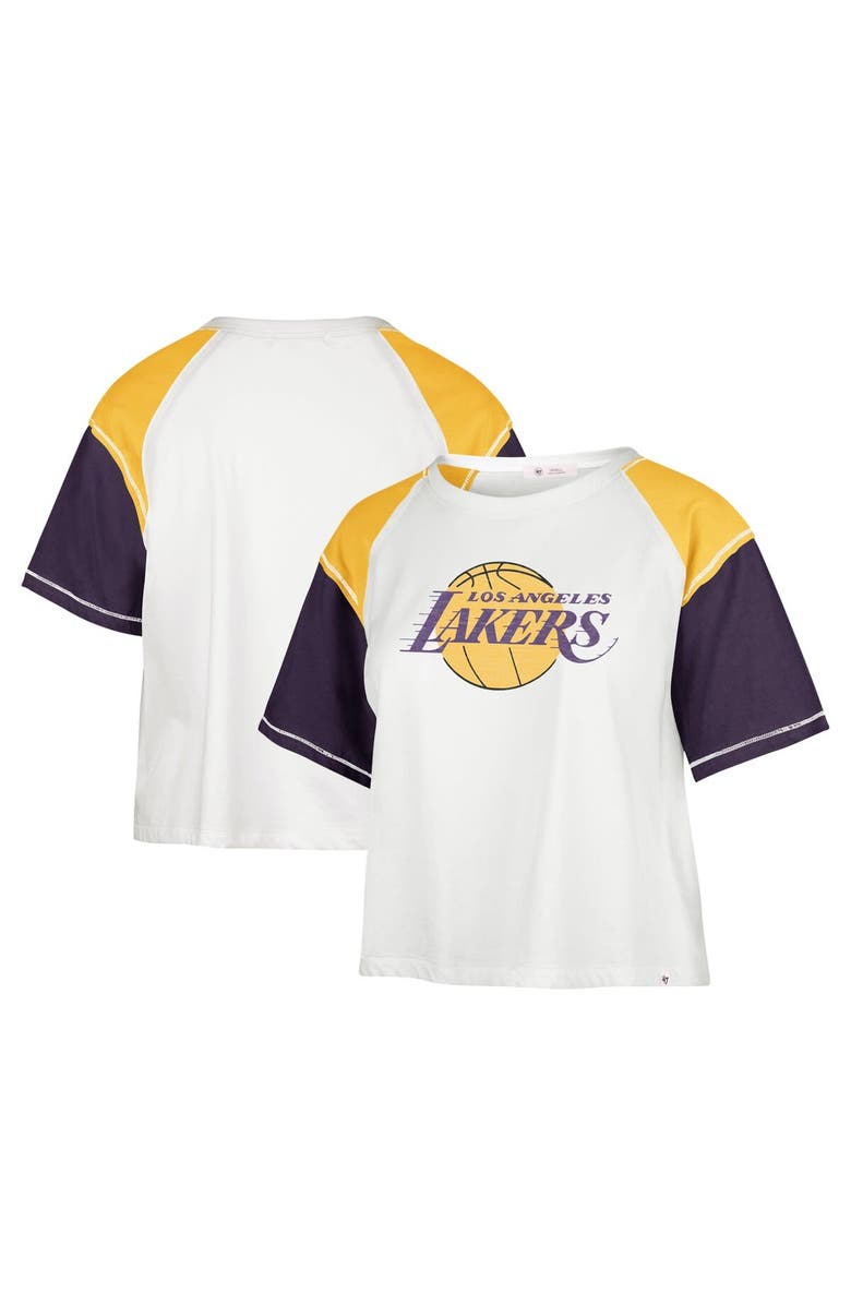 '47 Women's '47 Cream Los Angeles Lakers Premier Raglan Cropped T-Shirt, Main, color, Cream