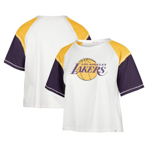 Women's '47 Cream Los Angeles Lakers Premier Raglan Cropped T-Shirt