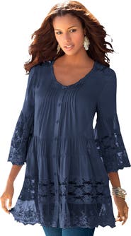 Roaman's Lace Illusion Blouse