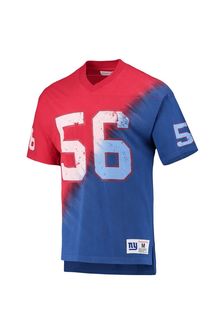 Men's Mitchell & Ness Lawrence Taylor Red/Royal New York Giants Retired Player Name & Number Diagonal Tie-Dye V-Neck T-Shirt, Alternate, color, Red