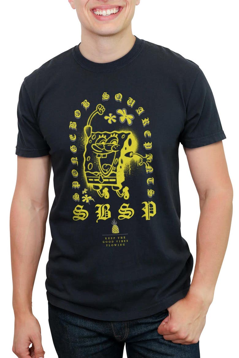 Men's SpongeBob SquarePants Keep the Good Vibes Flowing Graphic T-Shirt, Main, color, Black