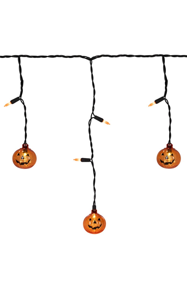 Northlight LED Lighted Pumpkin Halloween Curtain Icicle Lights - Orange - 5.25' Black Wire - 25ct, Main, color, 