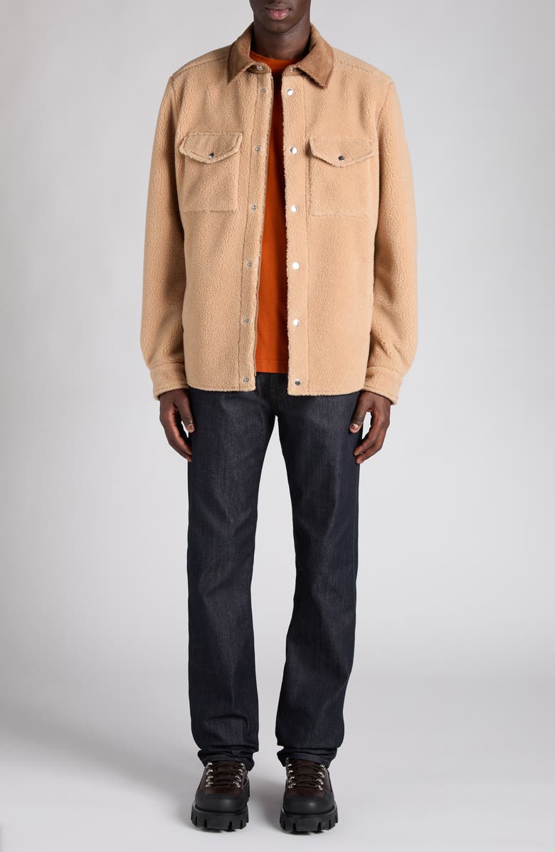 Moncler High Pile Fleece Shirt Jacket, Alternate, color, Latte