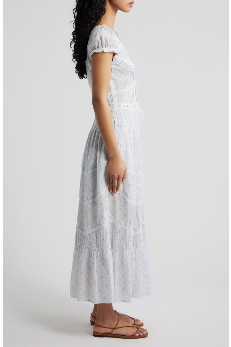 Aurela Lace Trim Pintuck Tiered Maxi Dress, Alternate, color, CHAPPARAL BLUE