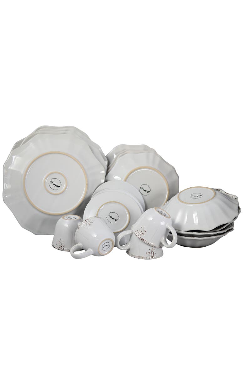 Elama Fleur De Lys 20-Piece Dinnerware Set, Alternate, color, White
