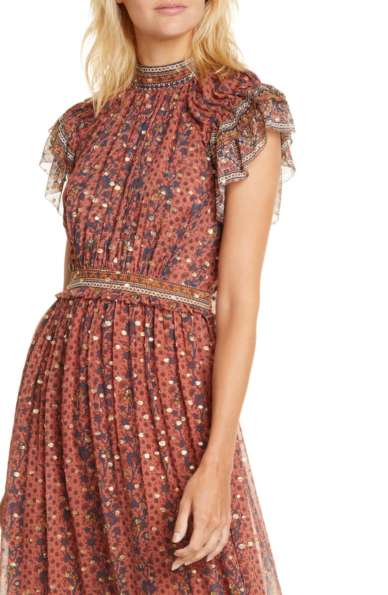 Ulla Johnson Alastair Jacquard Dot Silk Blend Midi Dress, Alternate, color, 