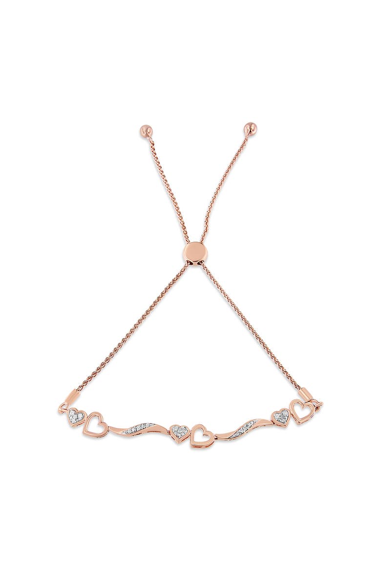Silver 1/10 Cttw Diamond Wave and Hearts Adjustable Bolo Bracelet, Alternate, color, Rose Gold over Silver