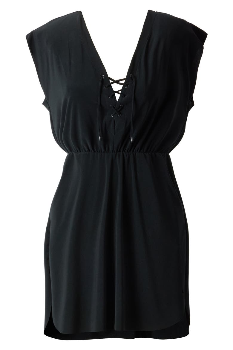Lace-Up Matte Jersey Cover-Up Dress, Alternate, color, BLACK