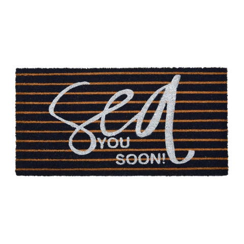 Coir "Sea You Soon" Entry Doormat, Navy Stripe Design