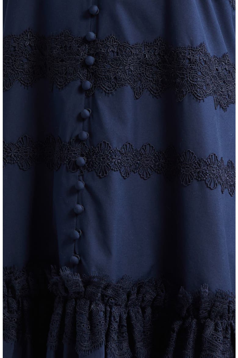 Malena Lace Detail Stretch Cotton Trapeze Minidress, Alternate, color, NAVY