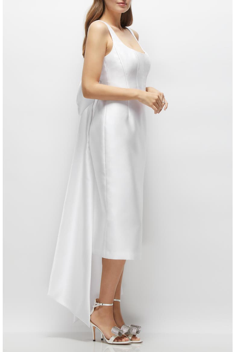 Bow Back Satin Twill Midi Cocktail Dress, Alternate, color, WHITE