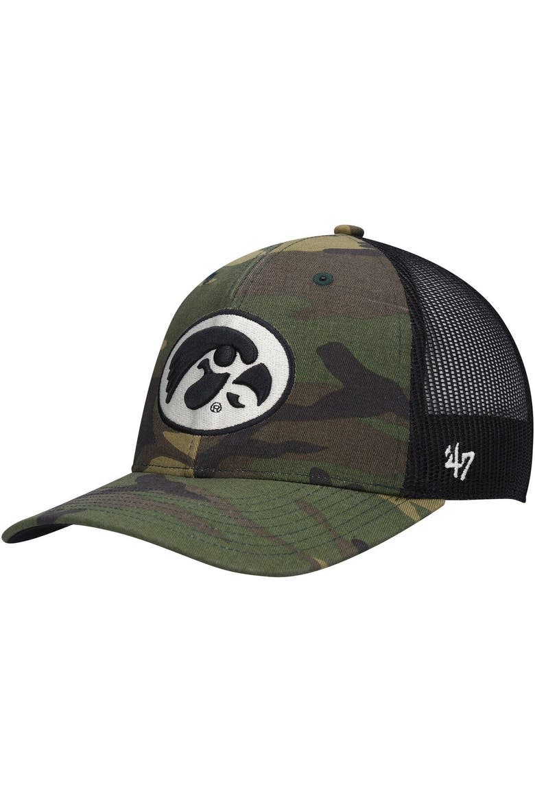 Men's '47 Camo/Black Iowa Hawkeyes Team Logo Trucker Snapback Hat, Main, color, Camo