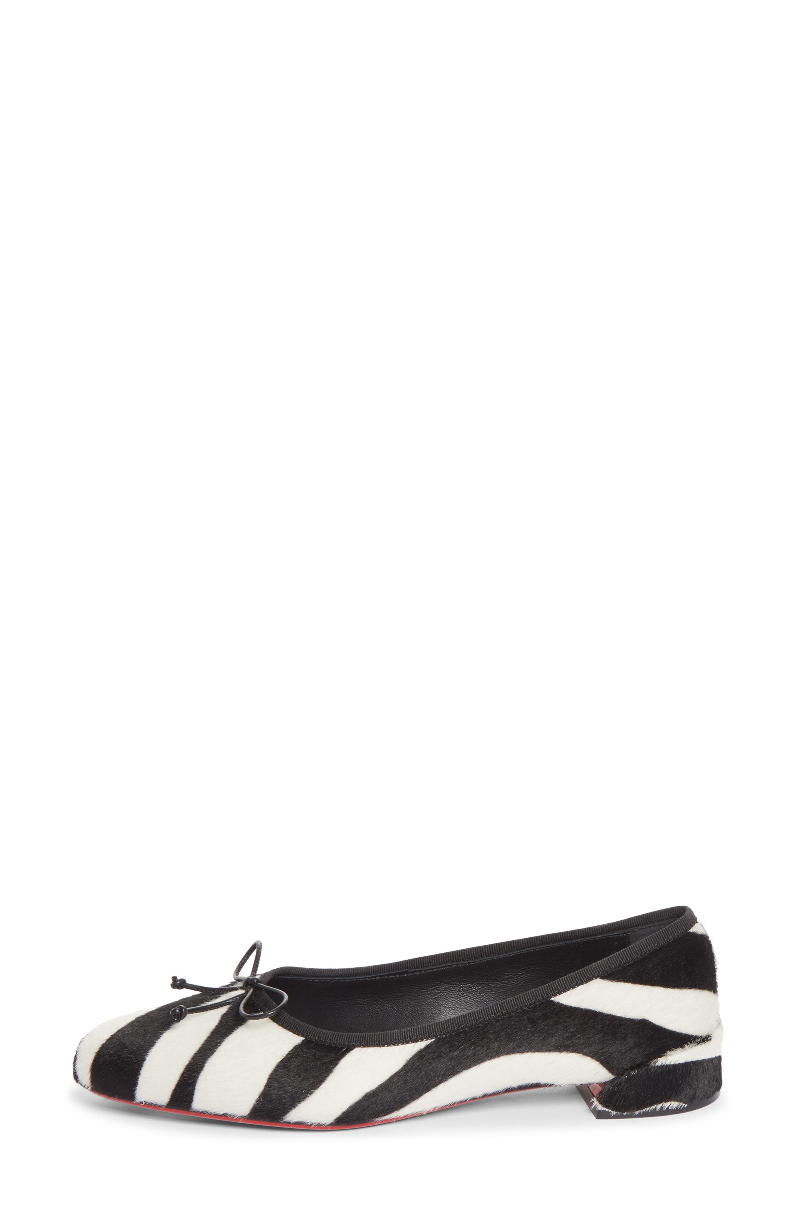 Sweetie Jane Genuine Calf Hair Flat, Alternate, color, 36C6 WHITE BLACK/ LIN BLACK