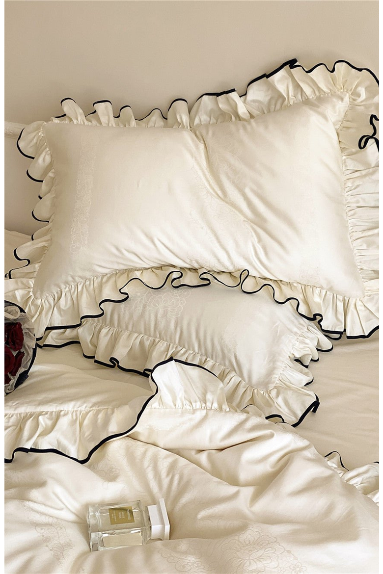 Silky Ruffle Bedding Set, Alternate, color, Ivory White, Flat