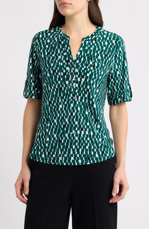 Print Knit Top with Elbow Sleeves