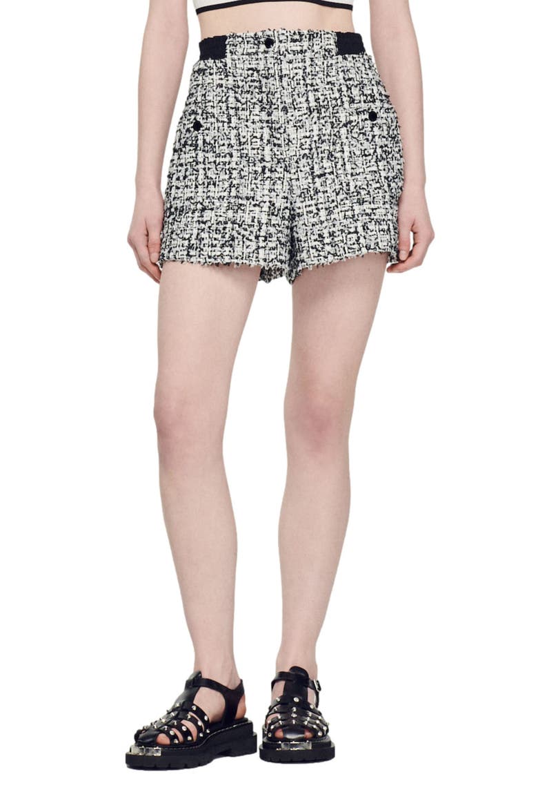 Darren High Waist Tweed Shorts, Main, color, NOIR