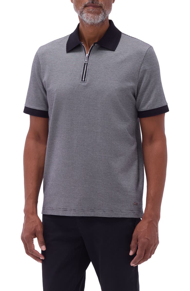 Bugatchi Contrast Trim Zip Polo, Main, color, Black