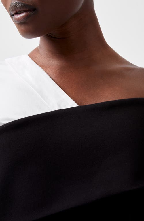 French Connection Xia Mixed Media One-shoulder Top In 01-blackout