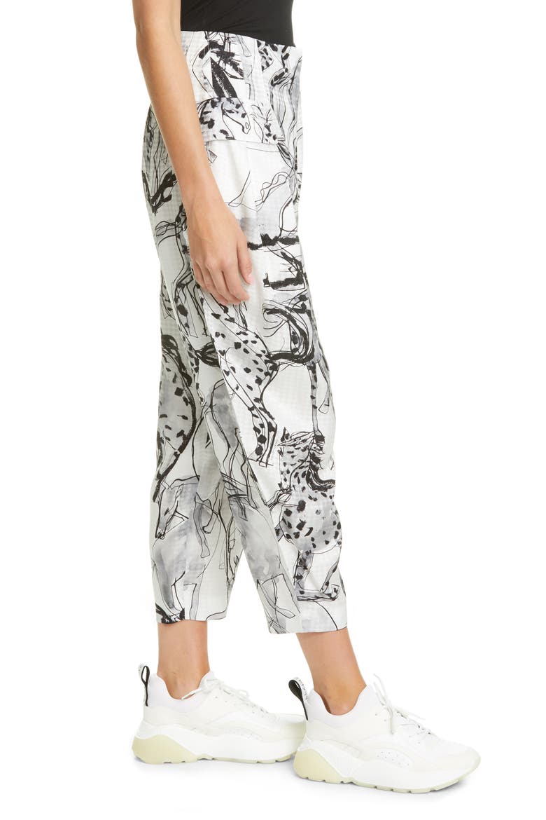 Rosalinda Horse Print Pleated Silk Crop Pants, Alternate, color, MULTICOLOR