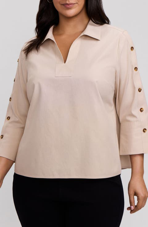 Lainey Button Accent Cotton Popover Top