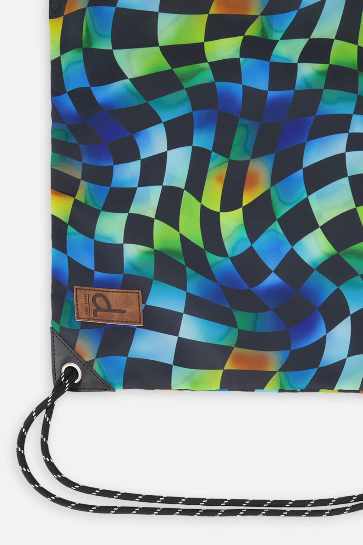Deux par Deux Checkered Durable Lightweight Sporty Drawstring Bag, Alternate, color, Blue Checkered Print