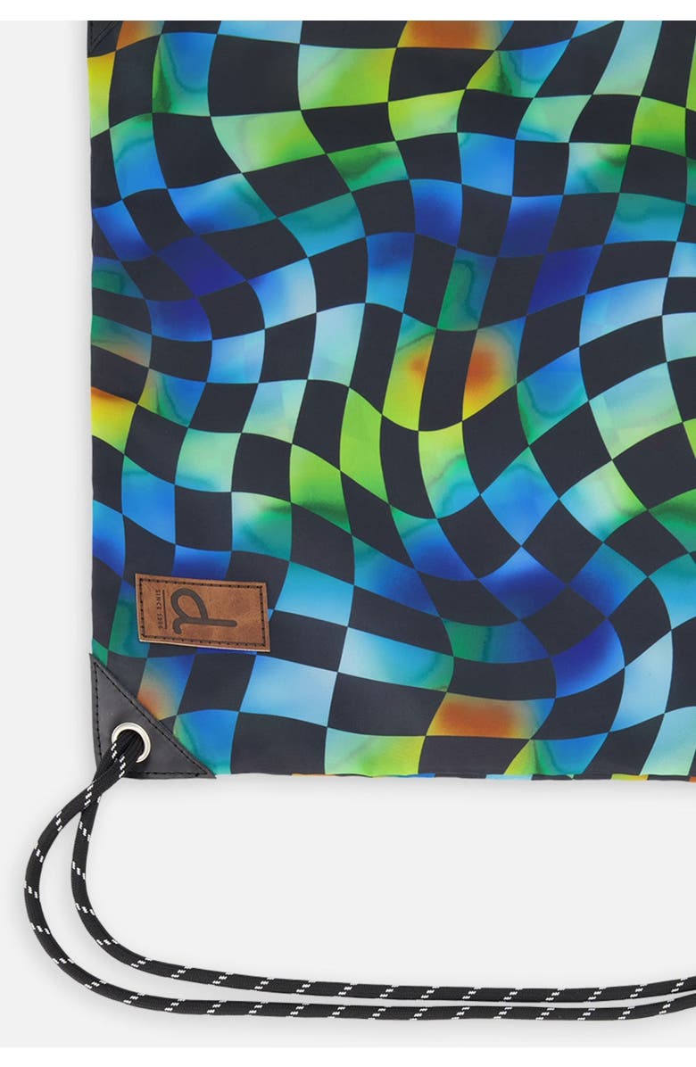 Deux par Deux Checkered Durable Lightweight Sporty Drawstring Bag, Alternate, color, Blue Checkered Print
