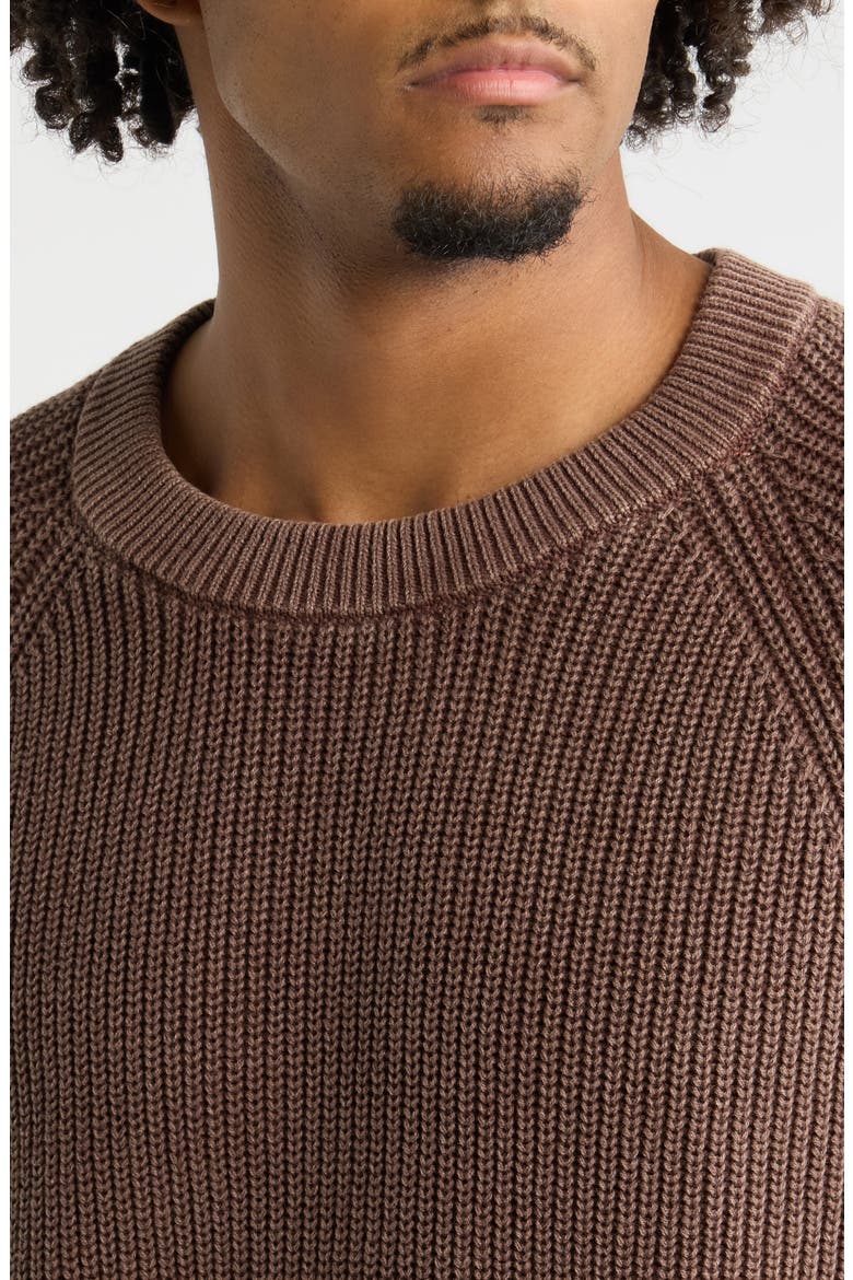 Heavyweight Ribbed Cotton Crewneck Sweater, Alternate, color, BROWN COFFEE