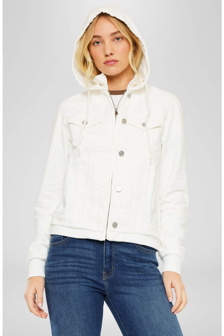 Eleni Rigid Denim Hooded Jacket, Main, color, White