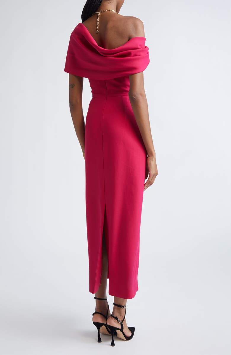 Carolina Herrera Draped Off the Shoulder Stretch Virgin Wool Column Dress, Alternate, color, Claret