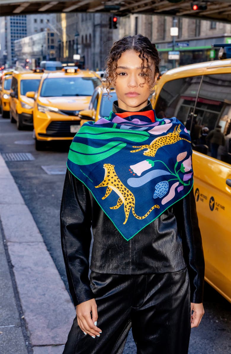 Jessie Zhao New York Double Sided Wool Silk Scarf Of Jungle Night, Alternate, color, Green