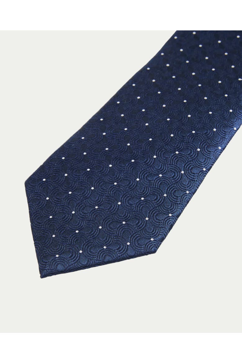 Seigaiha Silk Jacquard Tie, Alternate, color, Navy