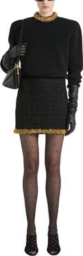 Balmain Short Tweed Skirt with Embroidered Trim