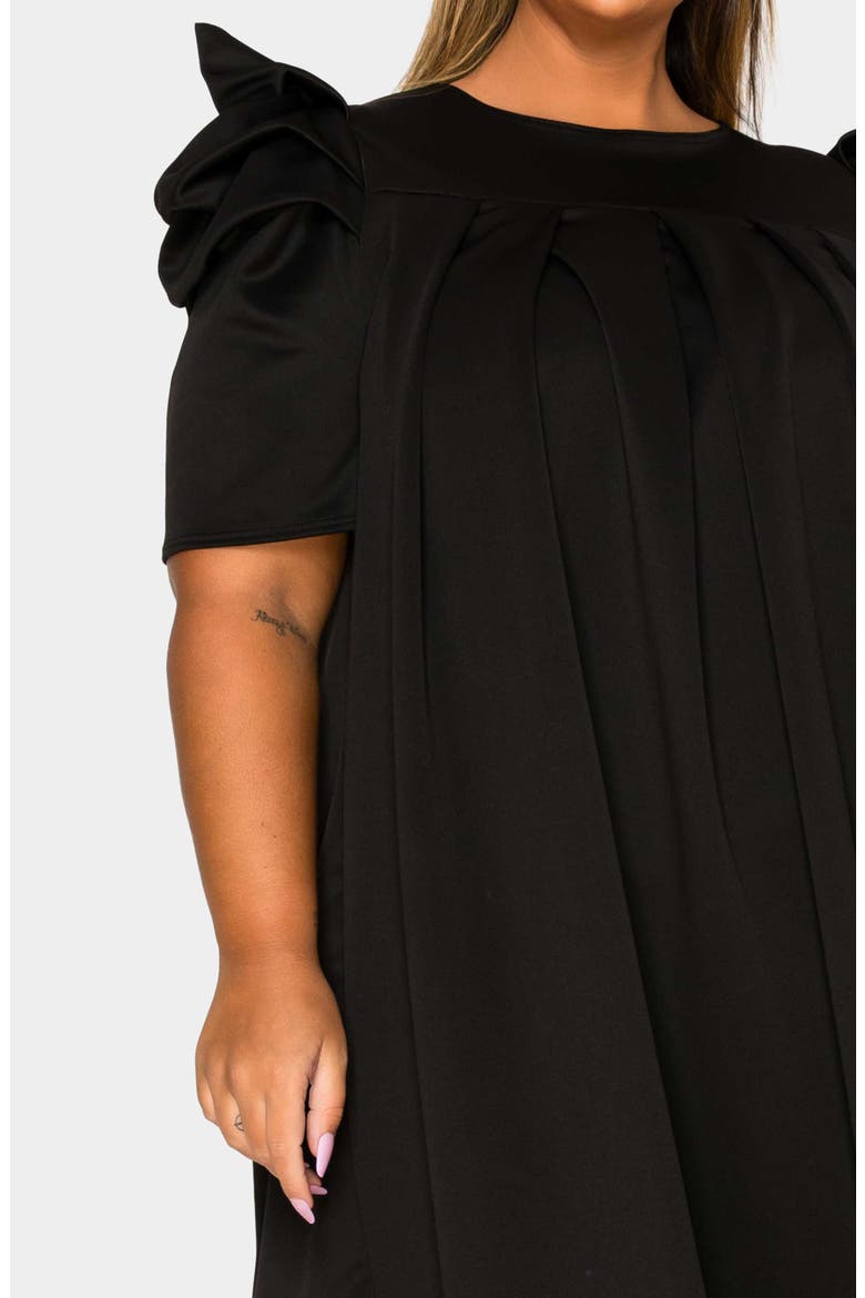 Zaya Puff Sleeve Pleated Shift Dress, Alternate, color, BLACK