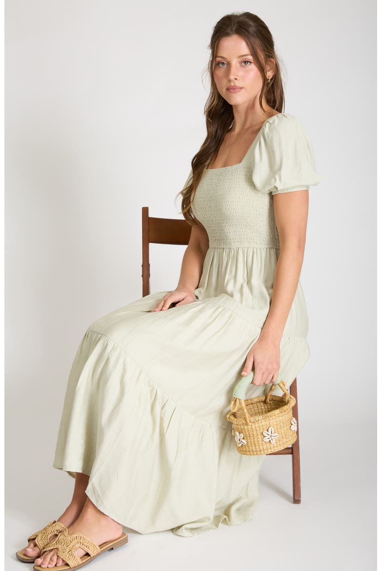 Smocked Bodice Maxi Dress, Alternate, color, SAGE