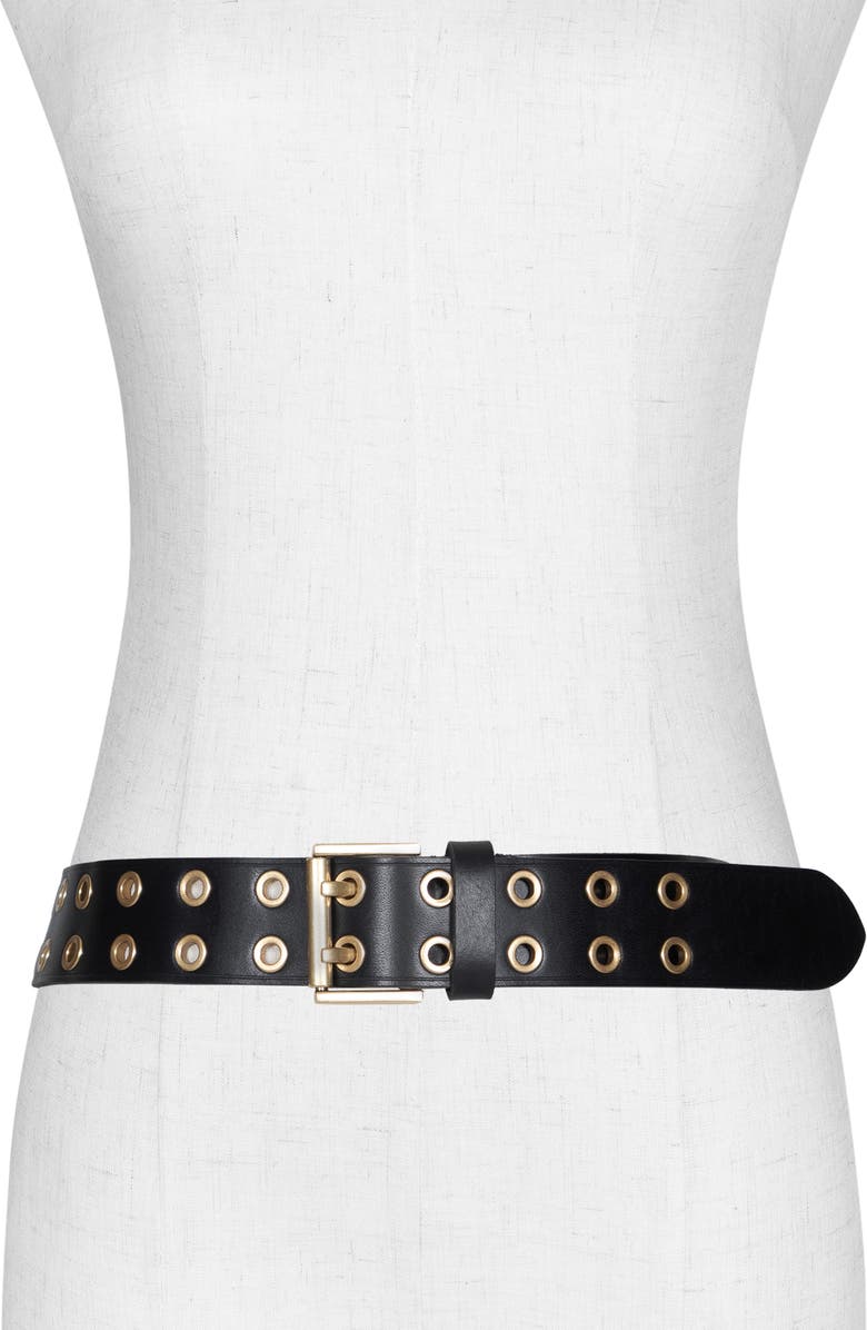 AllSaints Leather Eyelet Belt, Alternate, color, Black Antique Brass