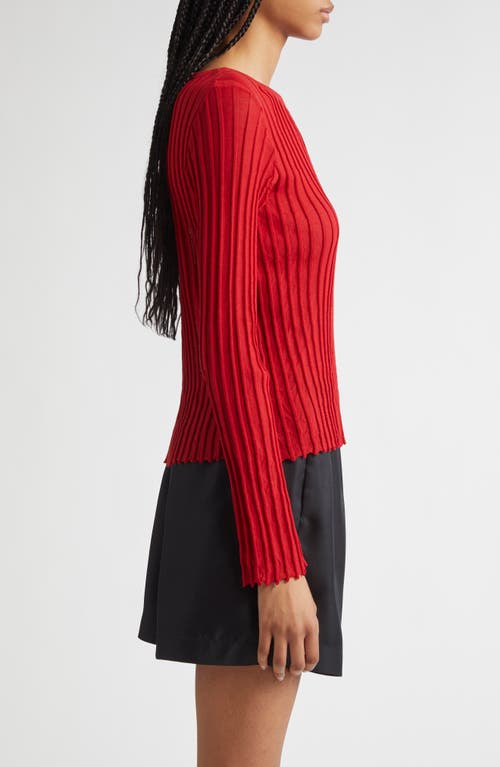 Loulou De Saison Mabille Rib Long Sleeve Top In Red