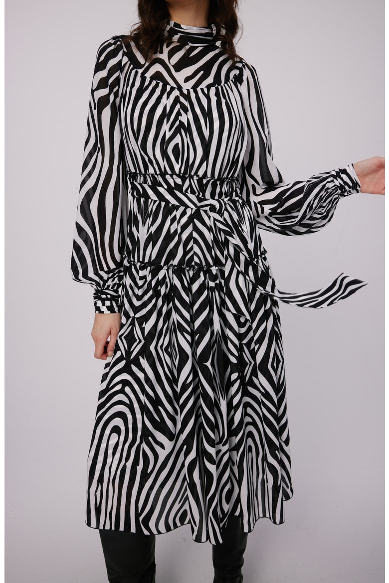 Kent Zebra Print Long Sleeve Midi Dress, Alternate, color, ZEBRA IVORY LG