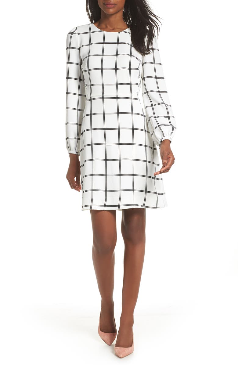 J.Crew Windowpane Check Dress, Main, color, Black Metallic