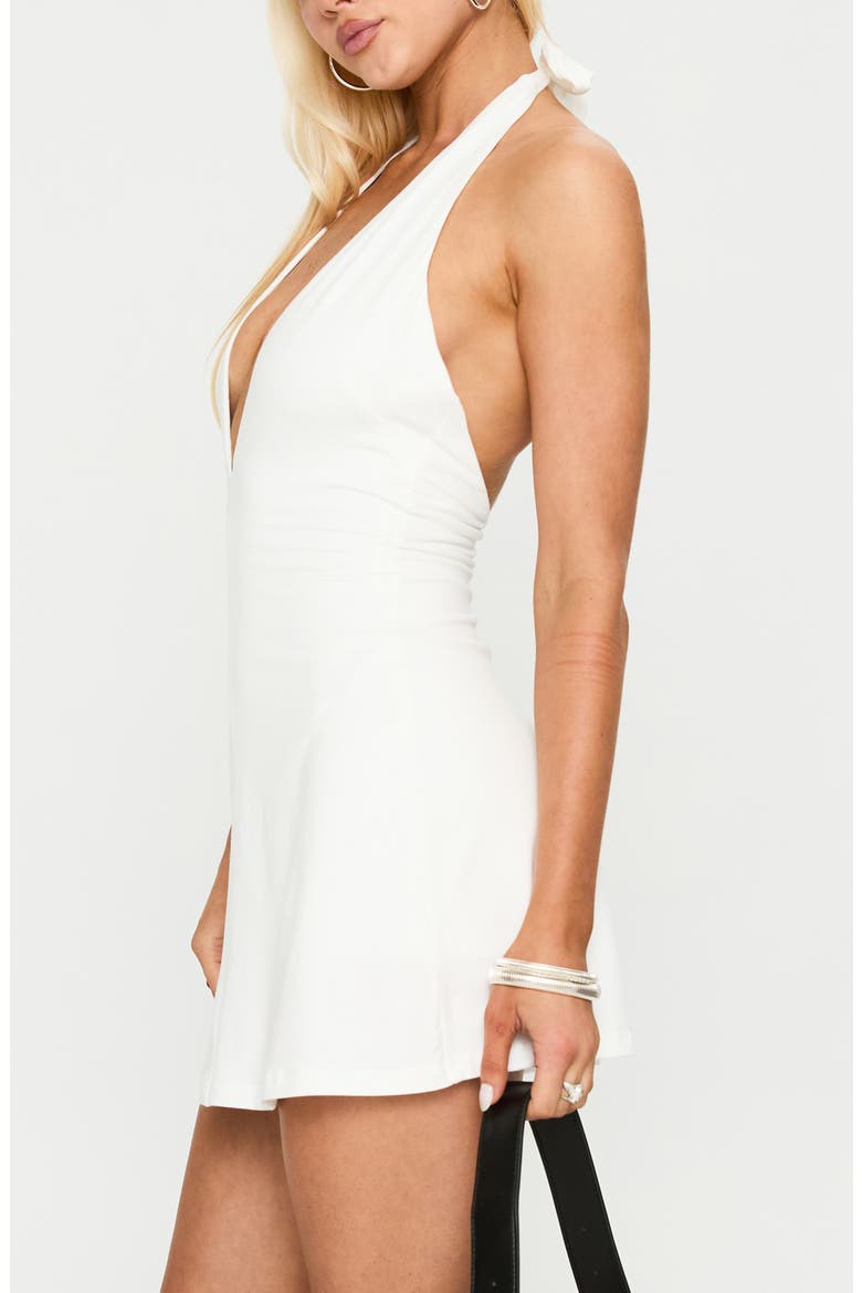 Hollywood Hills Plunge Neck Halter Minidress, Alternate, color, WHITE