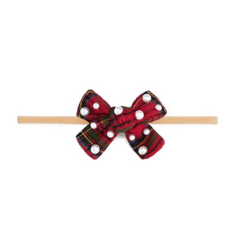 Christmas Tartan Pearl Bow Baby Headband (Baby)