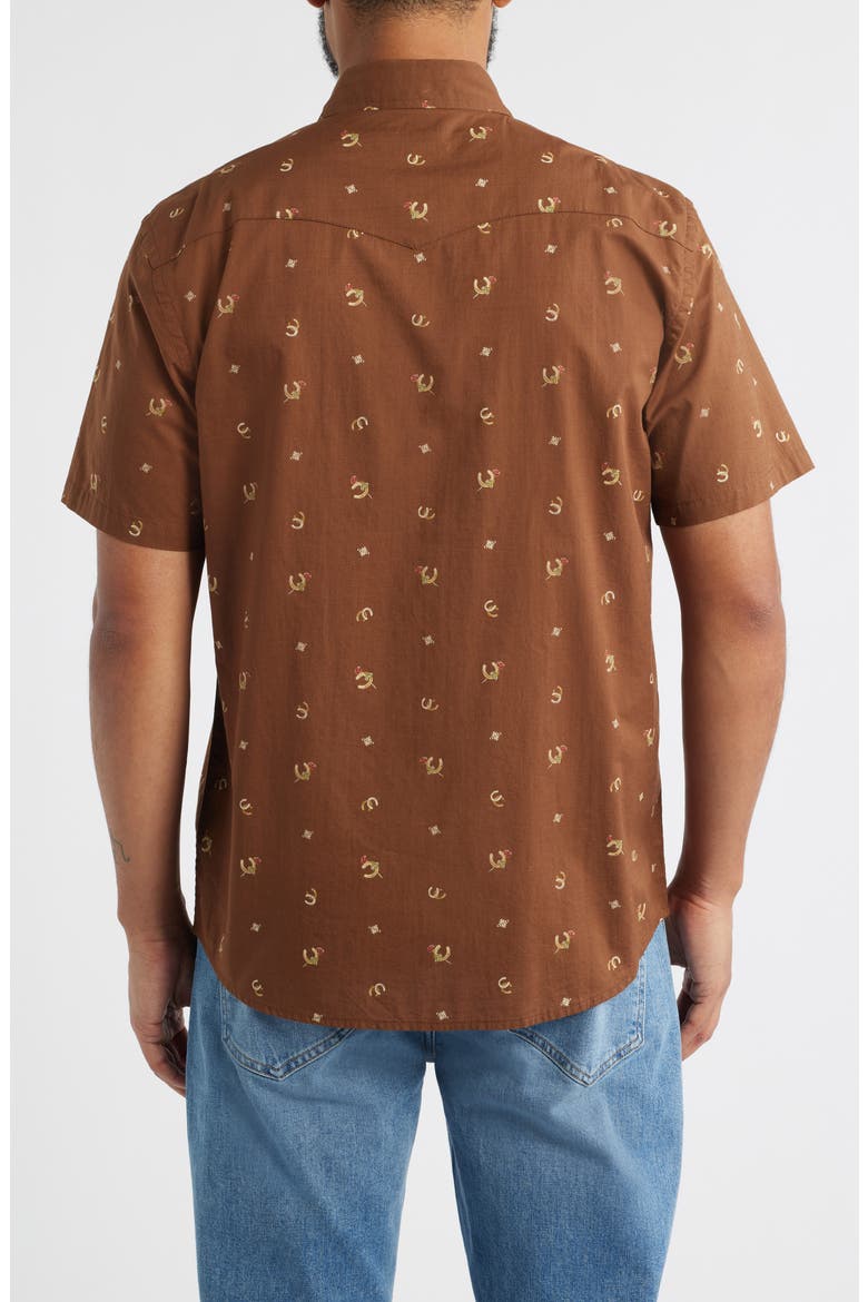 Laramie Horseshoe Print Short Sleeve Snap-Up Western Shirt, Alternate, color, HORSESHOE BROWN