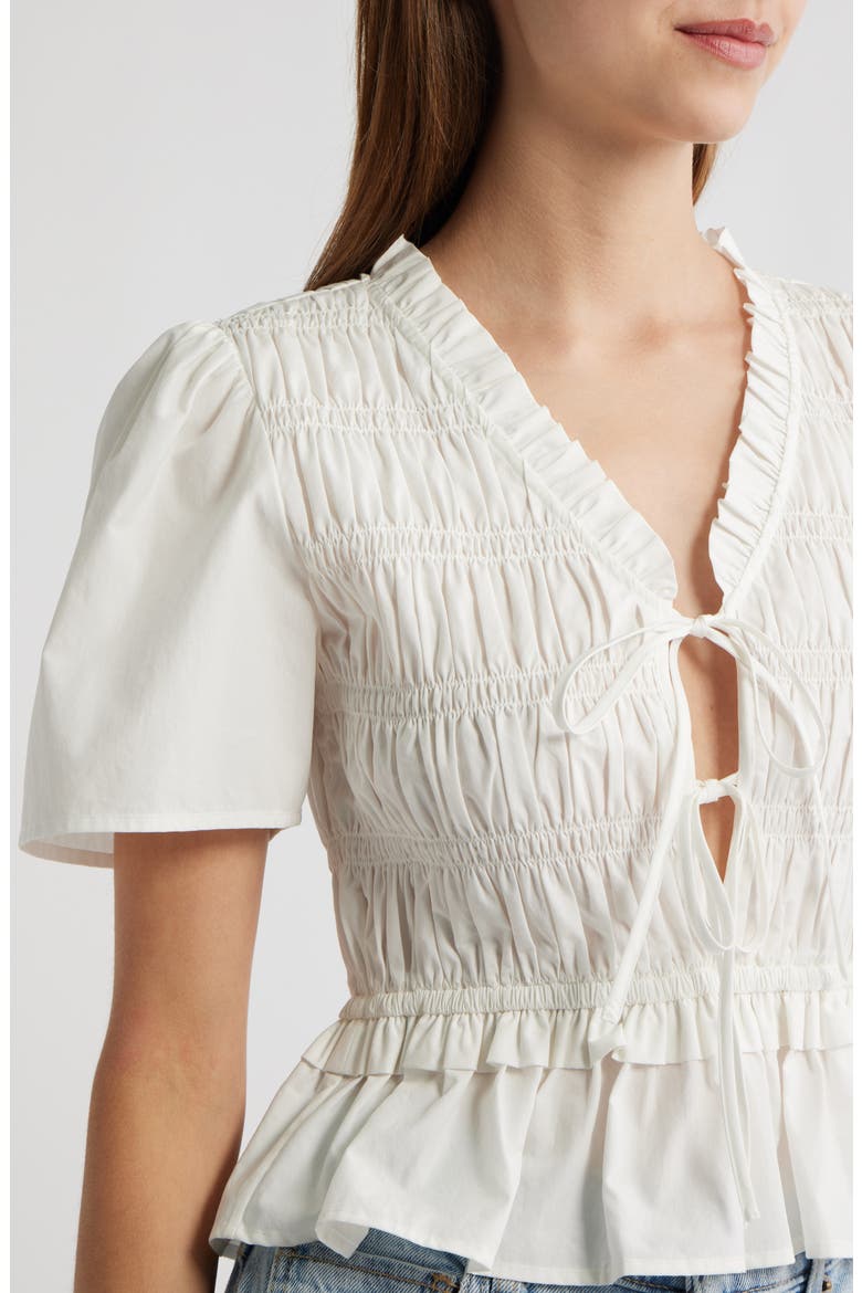 Portia Smocked Ruffle Cotton Blend Crop Top, Alternate, color, WHITE