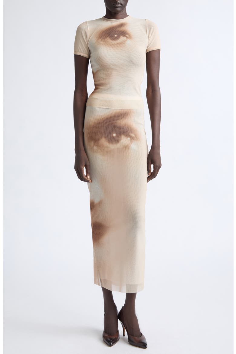 Face Print Mesh Skirt, Alternate, color, BEIGE