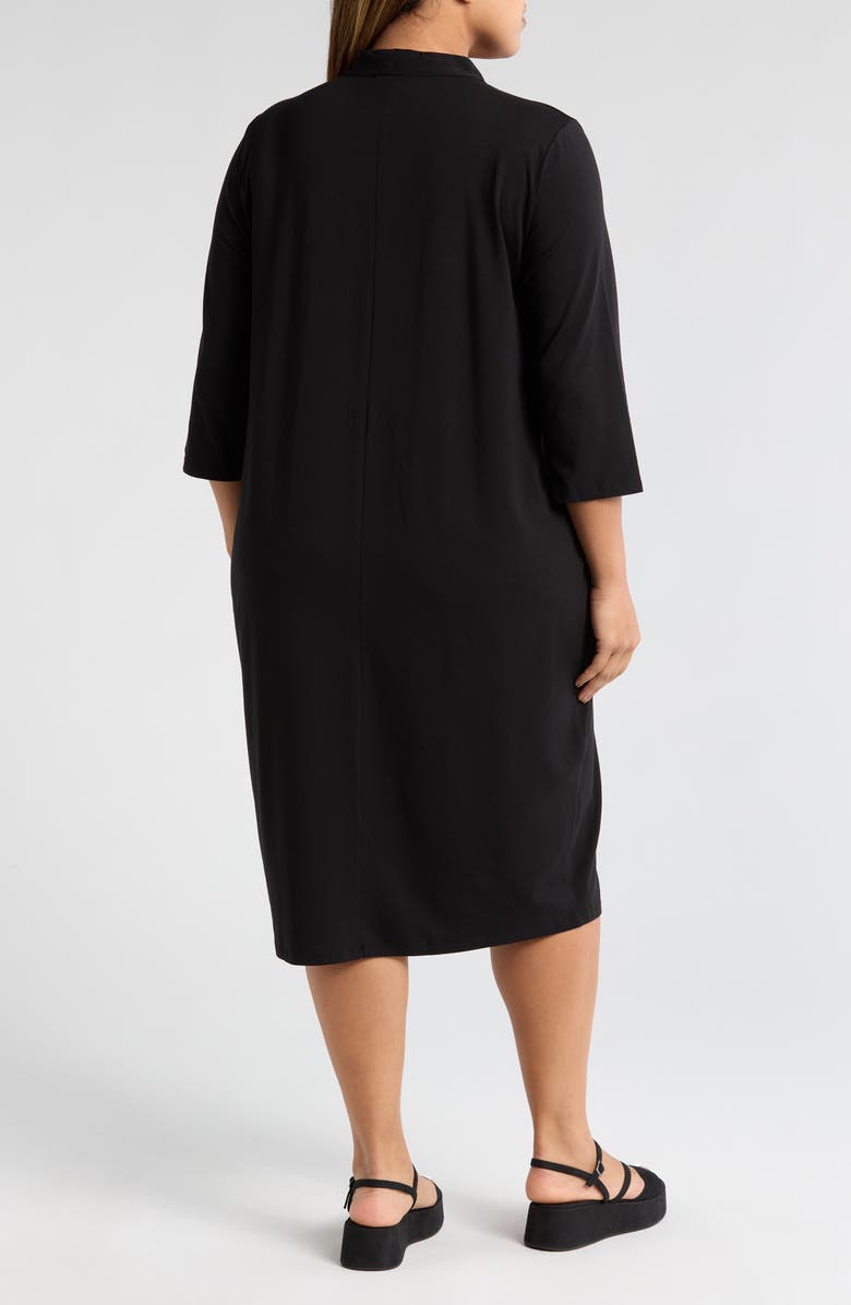 Eileen Fisher Quarter Sleeve V-Neck Midi Dress, Alternate, color, Black