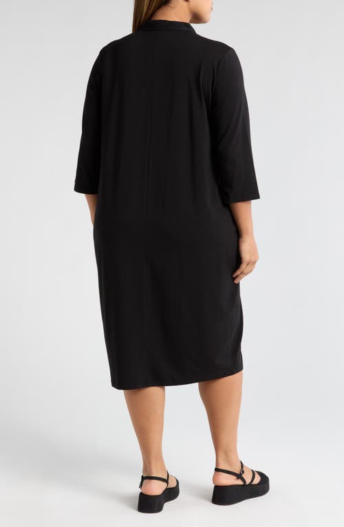 Eileen Fisher Quarter Sleeve V-neck Midi Dress In Black