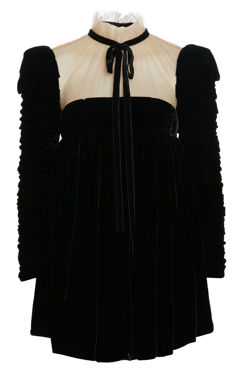 Khaite Ann Ruched Puff Sleeve Velvet Minidress, Alternate, color,