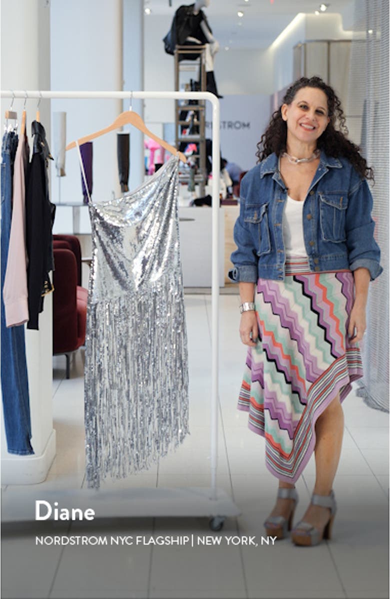 Tonya Sequin Fringe One-Shoulder Cocktail Dress, sales video thumbnail