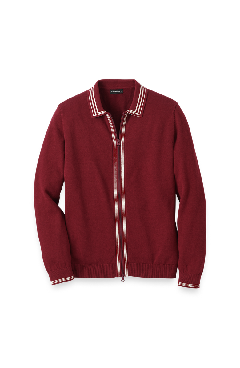 Paul Fredrick Cotton Full Zip Polo, Main, color, Burgundy