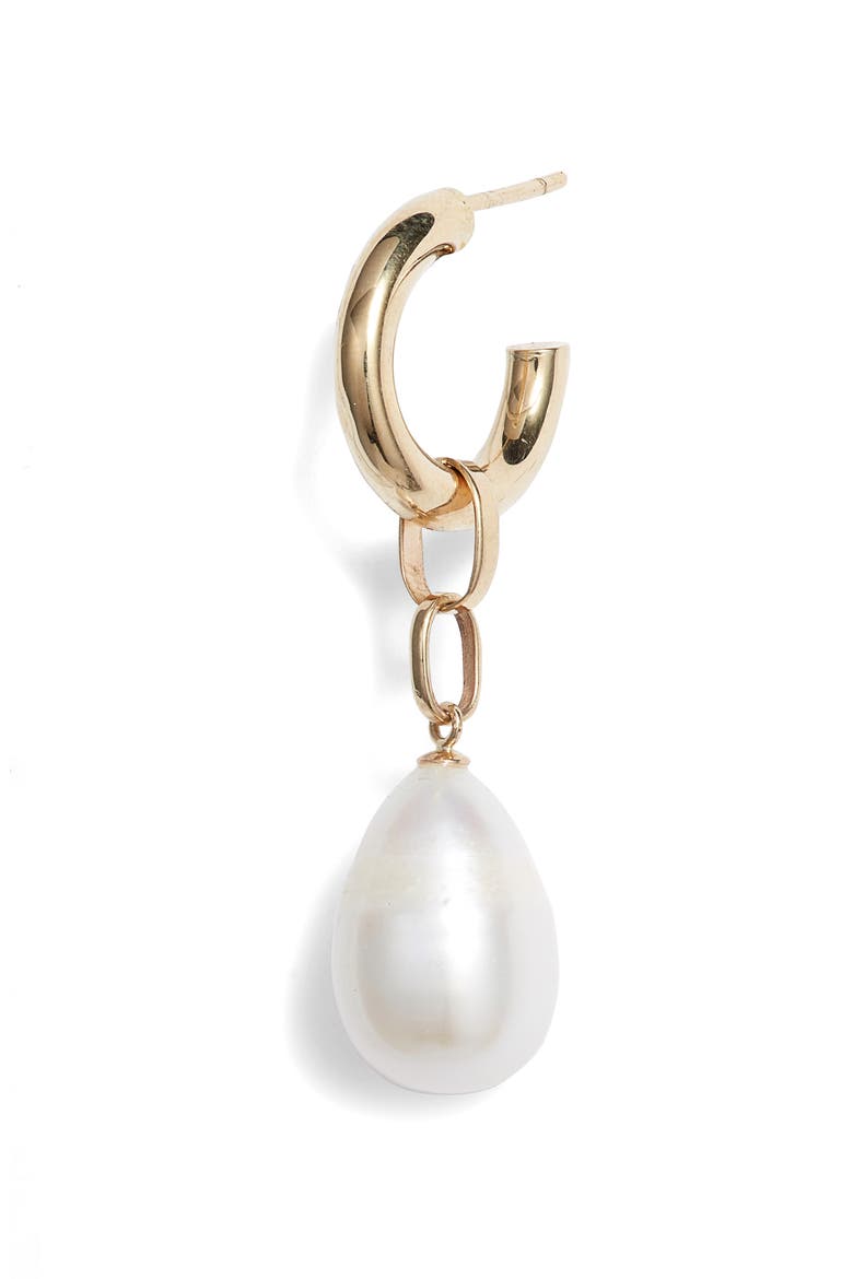 Single Pearl Huggie Hoop Earring, Main, color, YELLOW GOLD/ PEARL