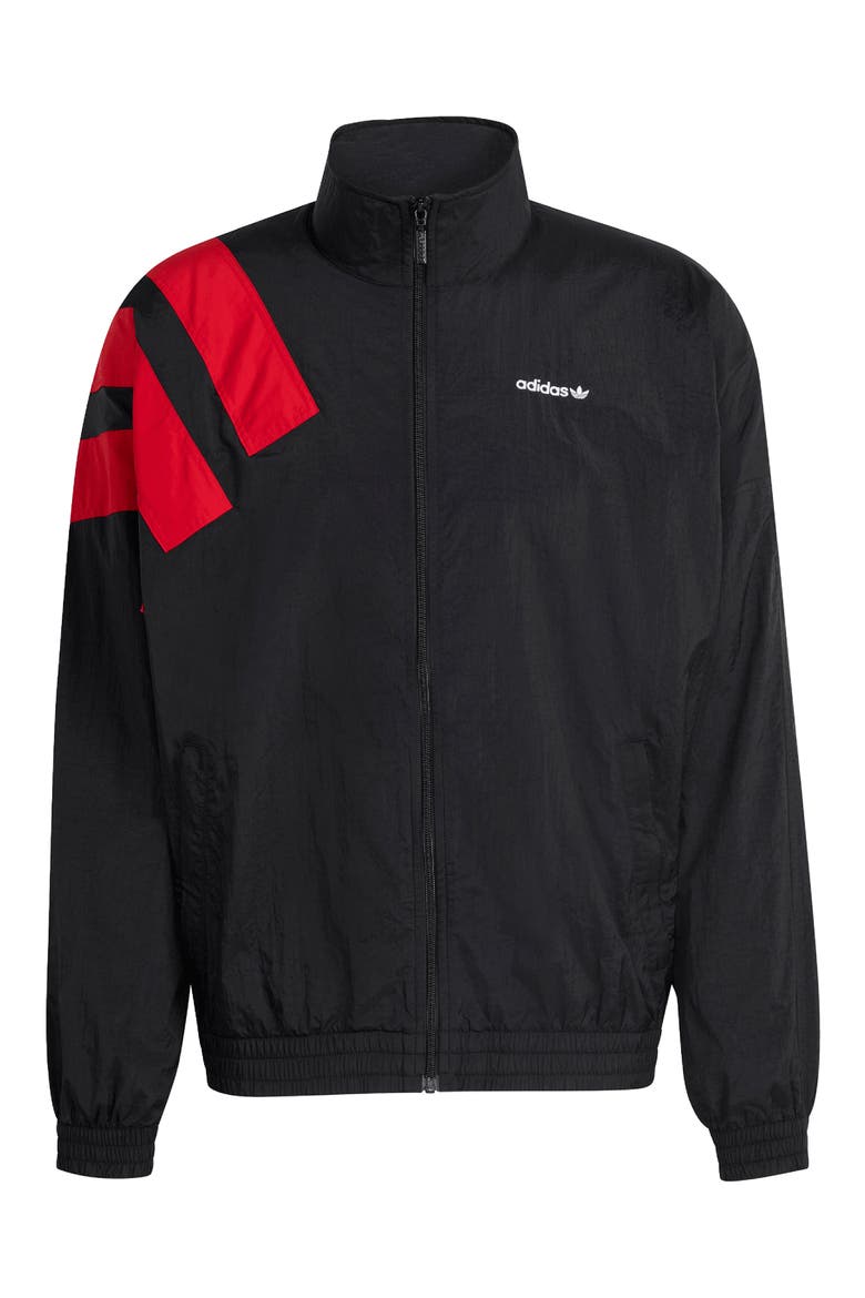 Arch Oversize Nylon Track Jacket, Alternate, color, BLACK/ BETTER SCARLET